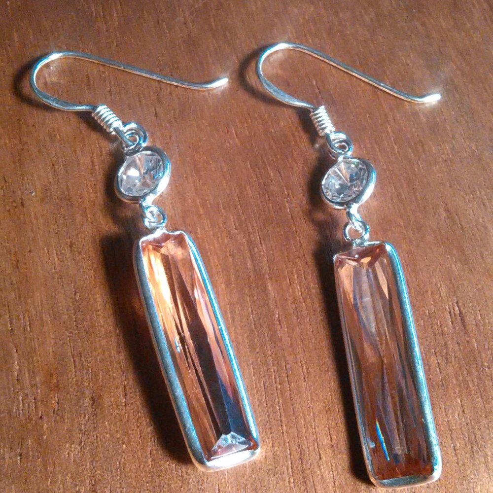 Simulated Champagne Color Diamond Sterling Silver Dangle Earrings